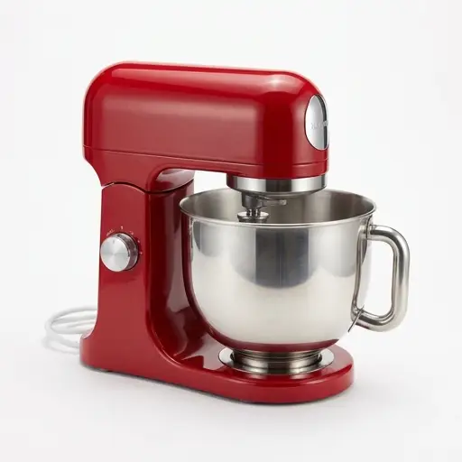 Red Kenwood kMix KMX750 stand mixer with its stainless steel bowl