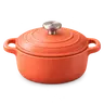 Icône 3D d'une cocotte en fonte orange avec son couvercle