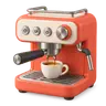Icône 3D d'une machine à expresso orange et crème avec une tasse