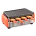 Icône 3D d'un appareil à raclette orange avec ses coupelles de fromage