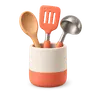 Icône 3D d'un pot d'ustensiles de cuisine : cuillère en bois, spatule et louche