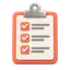 3D icon of a clipboard with three orange checked boxes