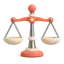 3D icon of a two-pan balance scale, orange and cream