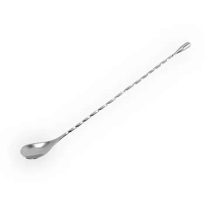 Cuillère de bar en argent avec manche torsadé, conçue pour mélanger les cocktails
