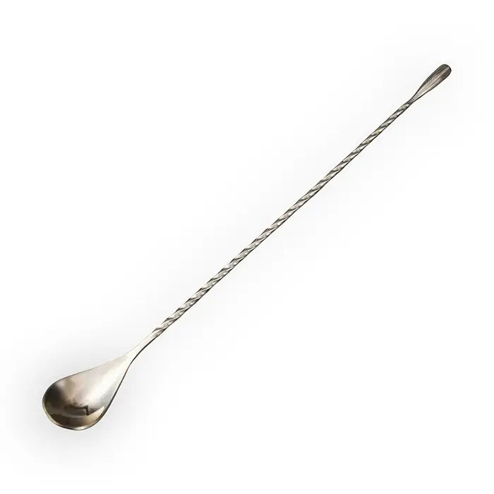 Cuillère de bar en gris argent avec manche torsadé, idéale pour préparer des cocktails