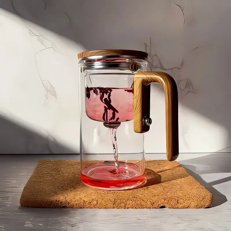 Théière inox avec infuseur et un thé de couleur rouge